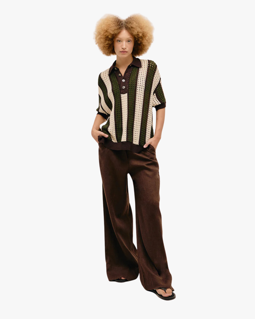 Olive Striped Oversized Knit Shirt