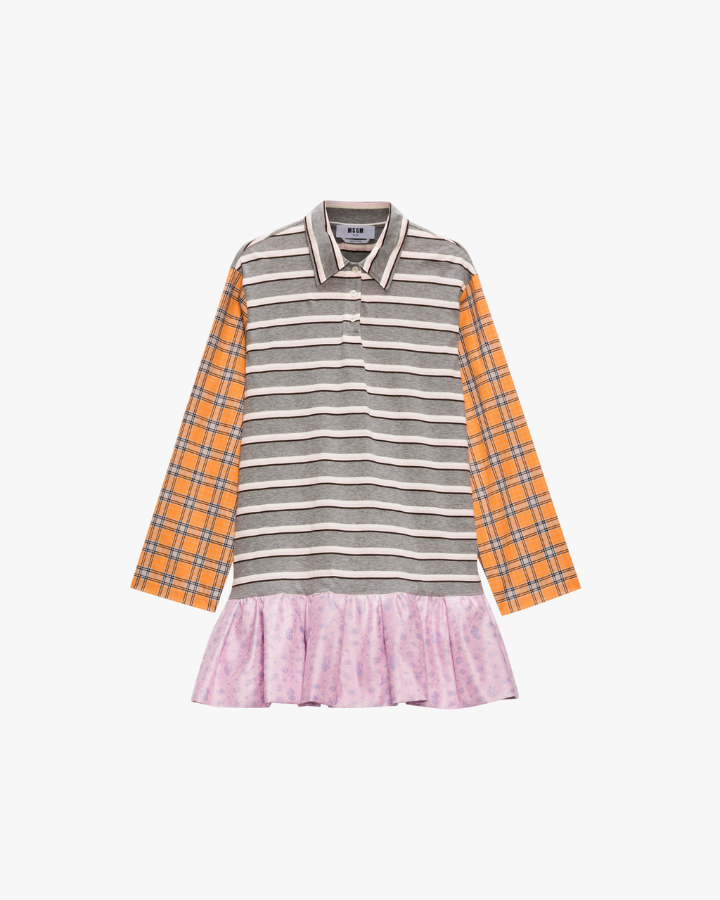 Patchwork jersey mini dress with polo neckline