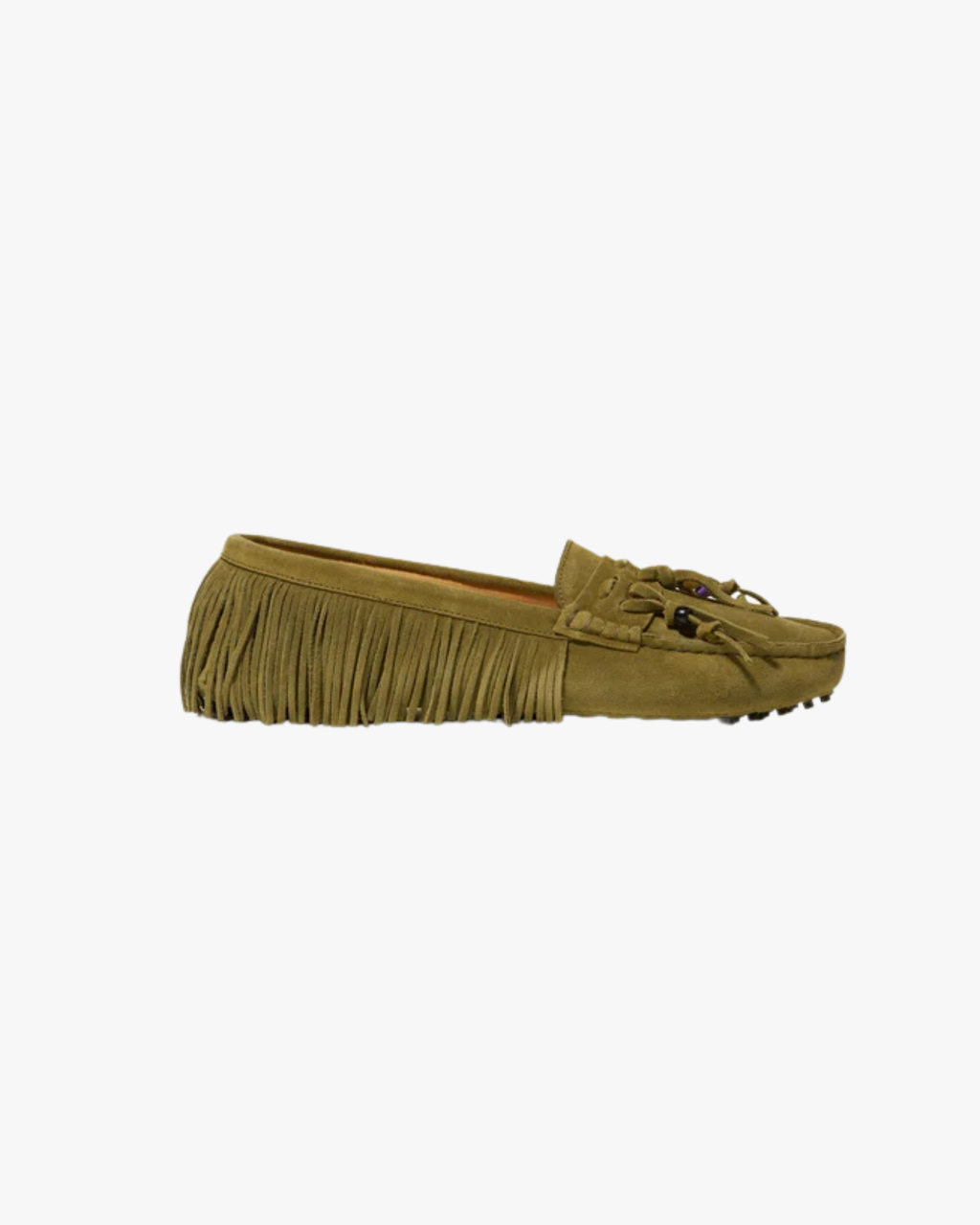 Emily Suede Shoe With Fringe And Beads Kaki