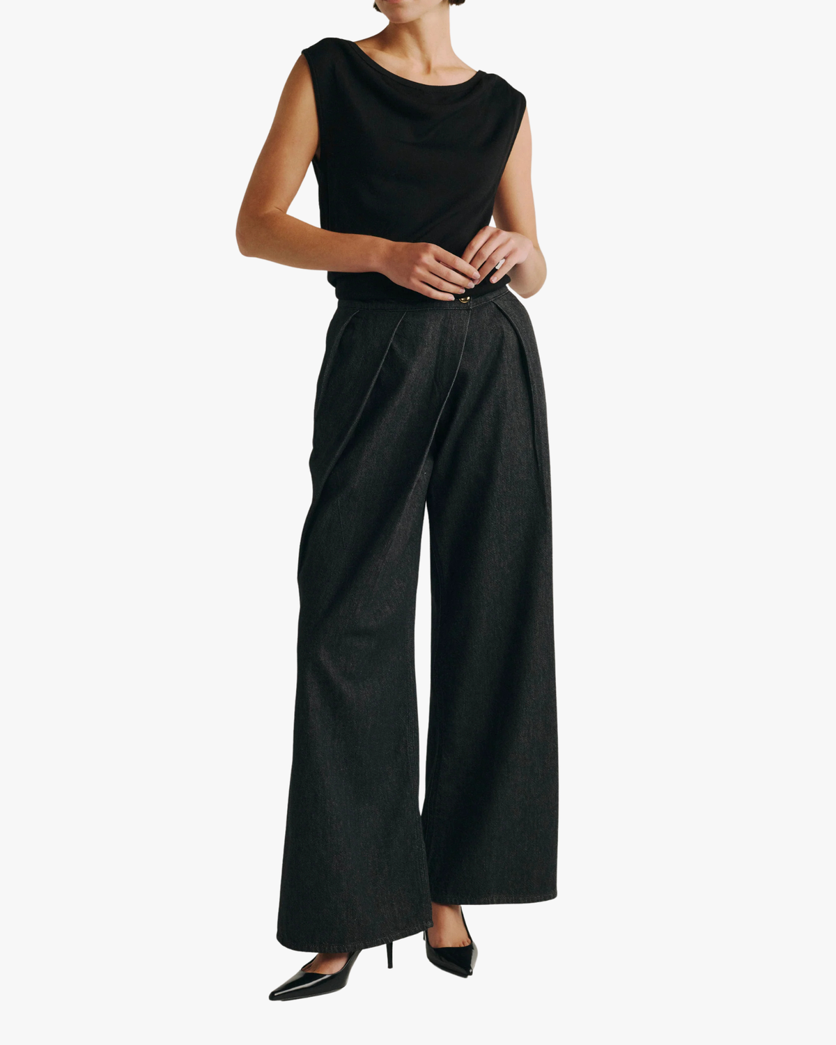 Jeans Draped Wrap Pant High Rise Blue