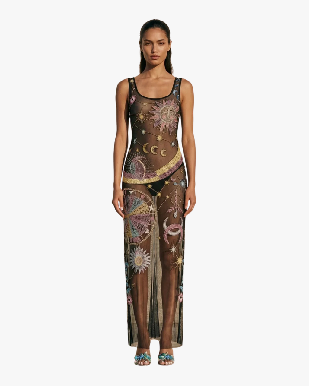 Starlit Cosmos Maxi Dress Black And Gold