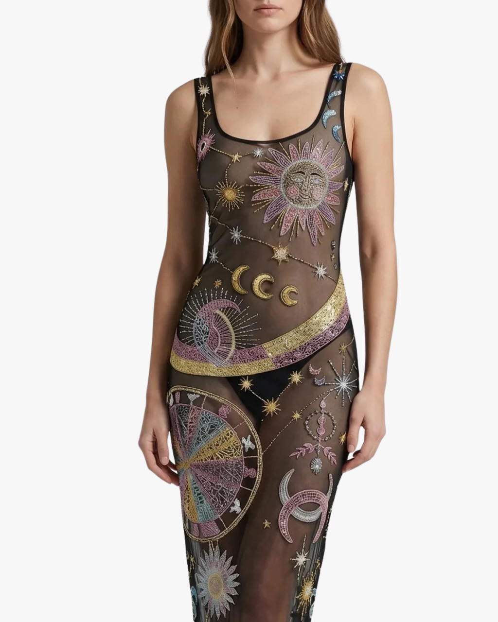 Starlit Cosmos Maxi Dress Black And Gold