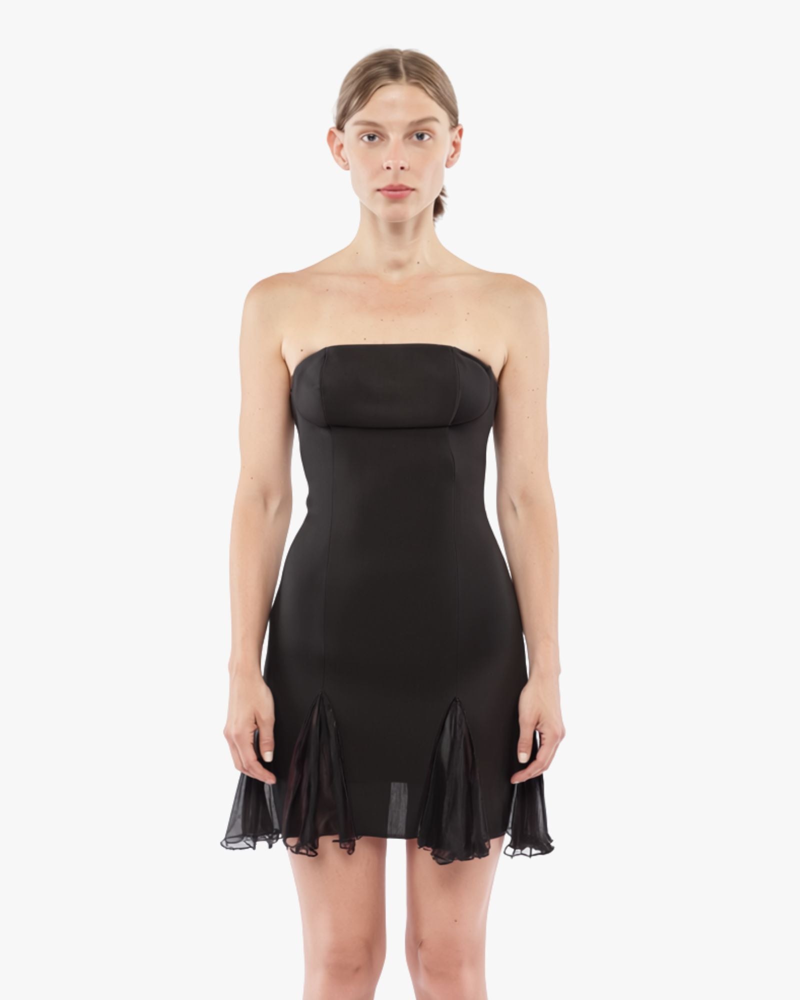 Strapless Mini Dress With Sheer Godets Black