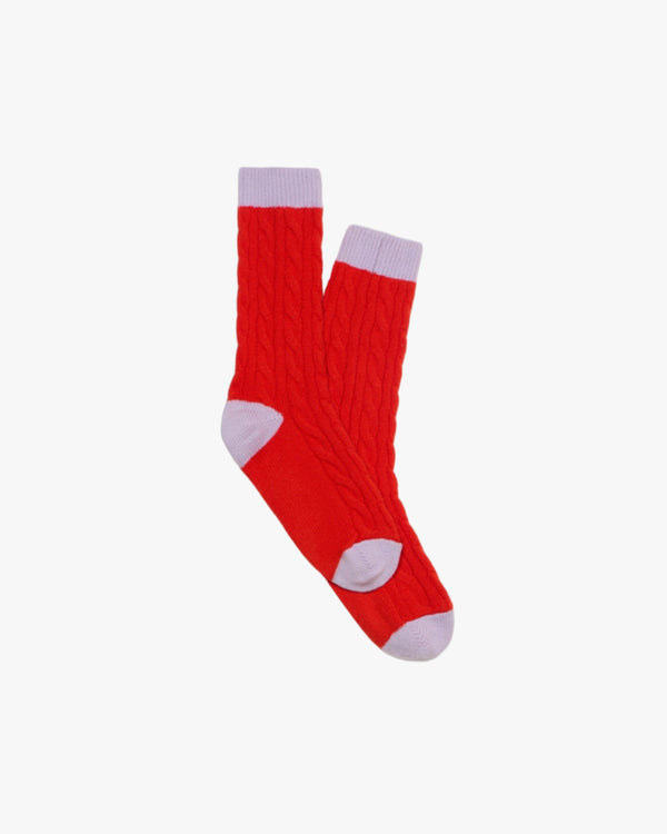 Cashmere Cable Socks Red Chili/Dusk