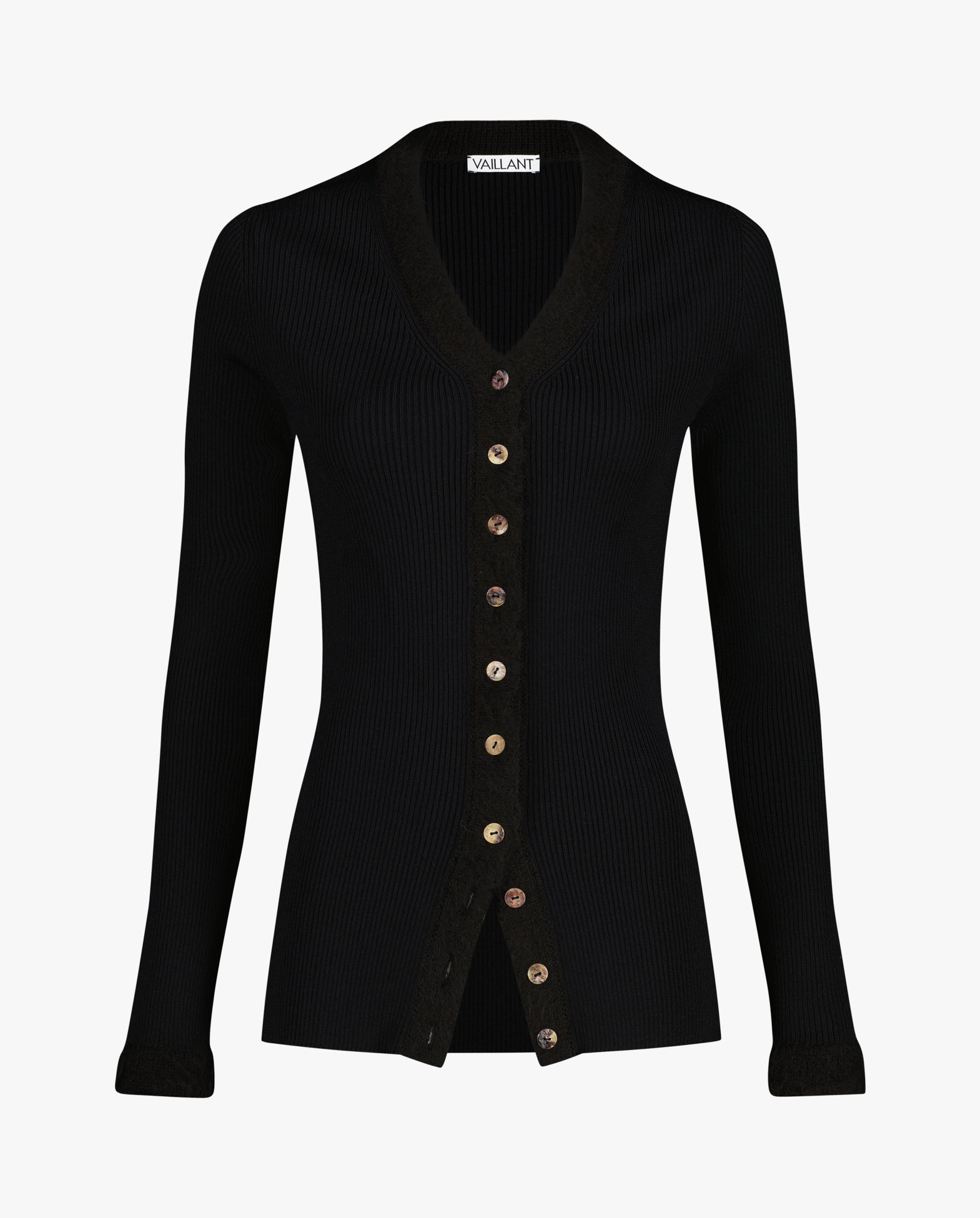 Knit Cardigan Rib W/ Contrast Neckline & Cuff