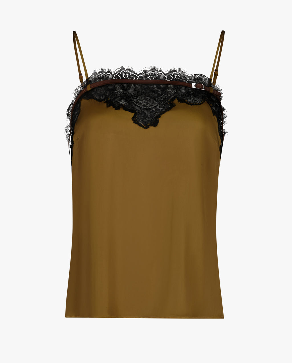 Satin Caraco W/ Lace Straight Neckline Detail Olive