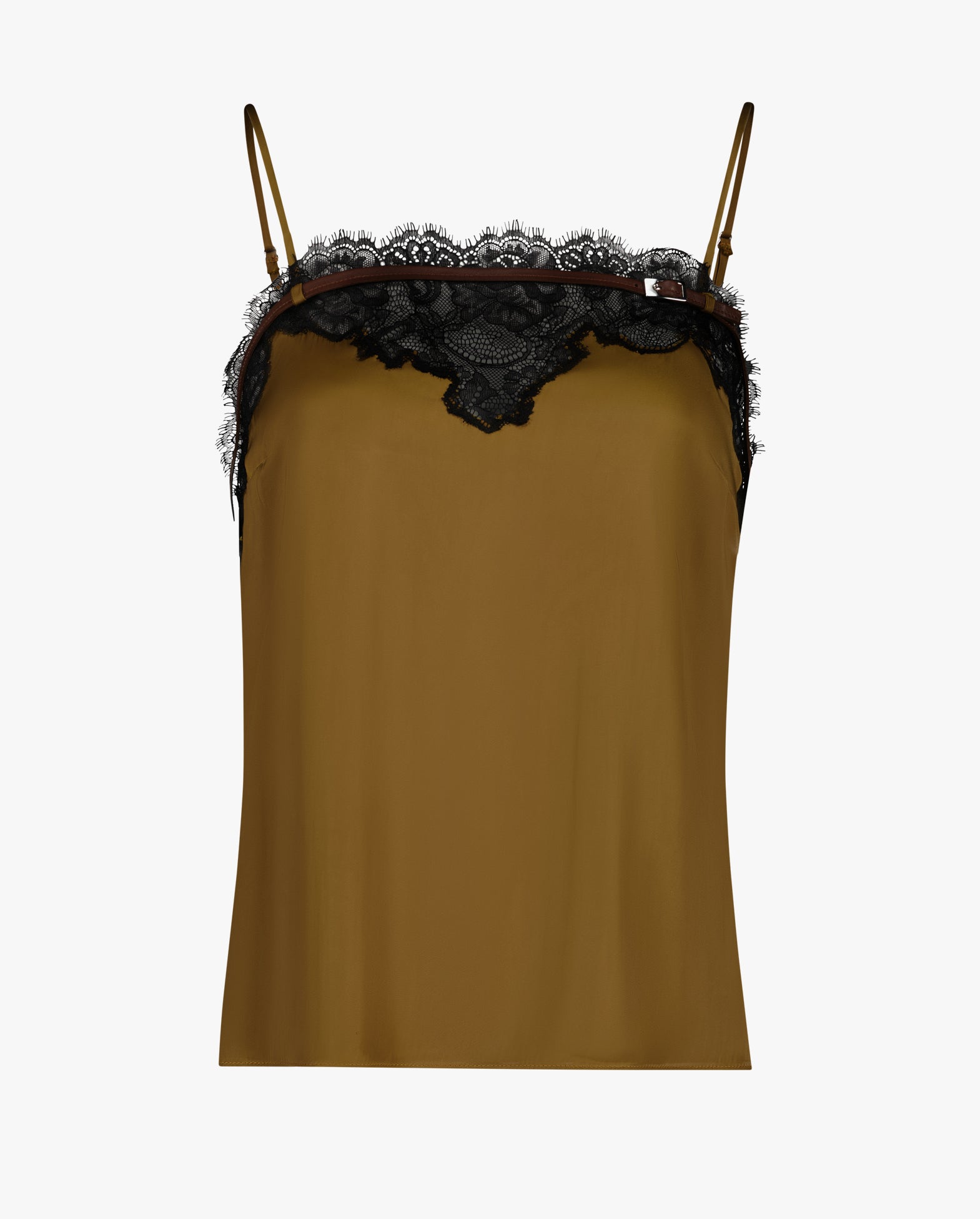 Satin Caraco W/ Lace Straight Neckline Detail Olive