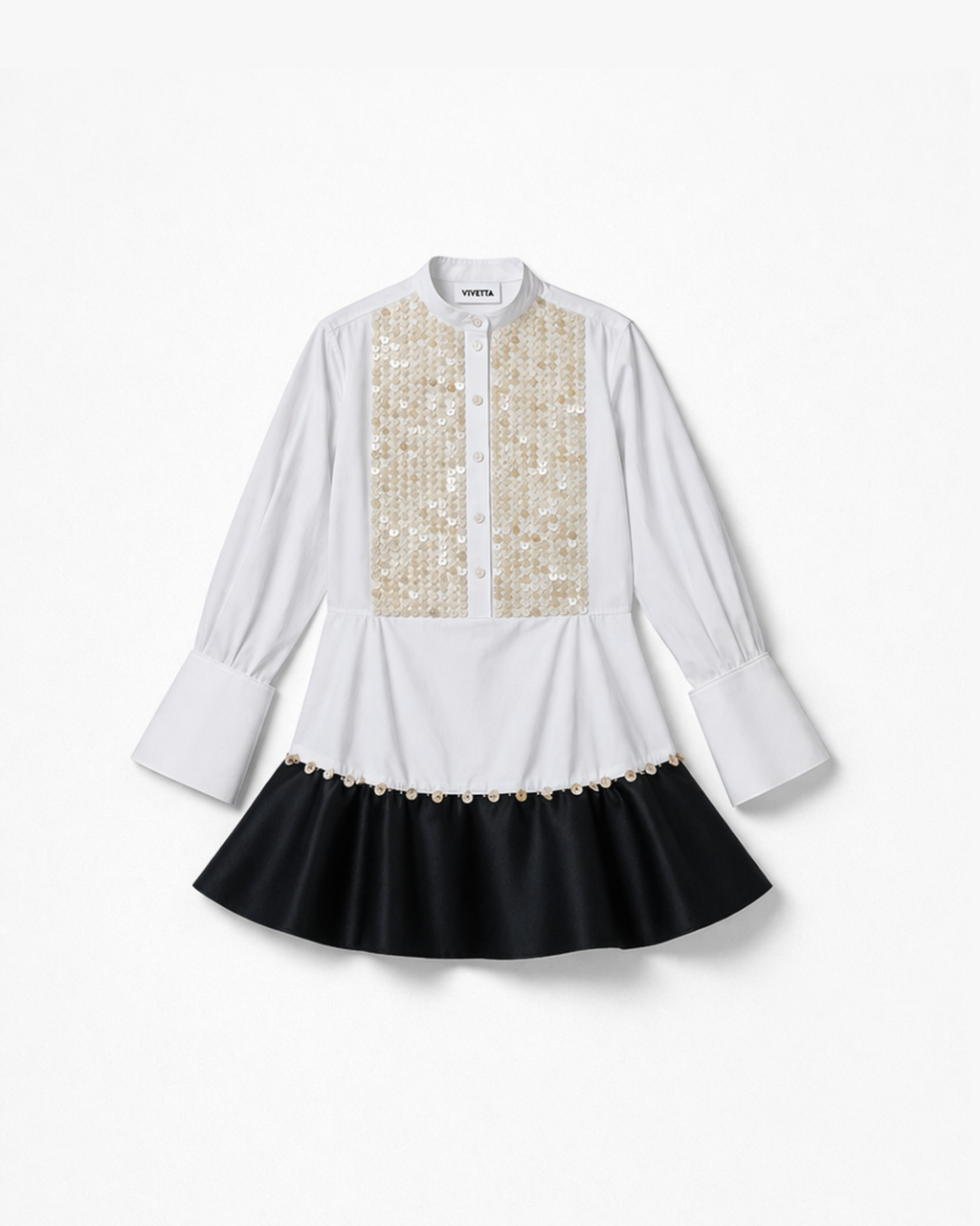 Mini abito chemisier con gonna ricamata staccabile bianco e blu