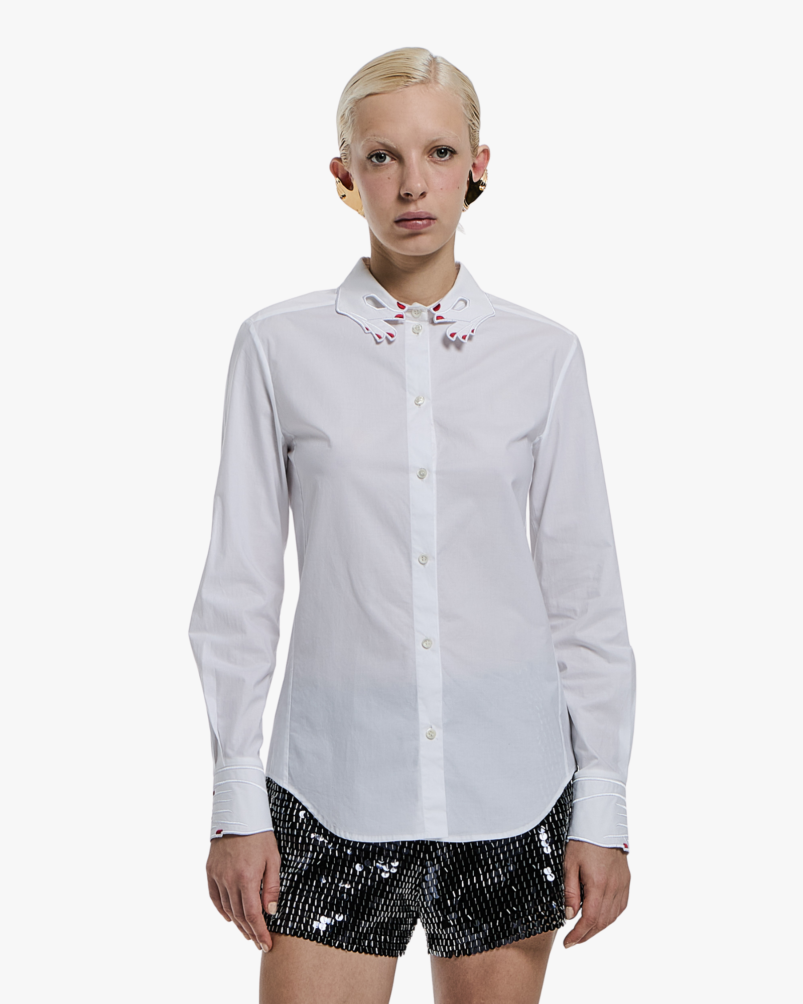 Shirt with Embroidered Collar, Hands and Cuffs