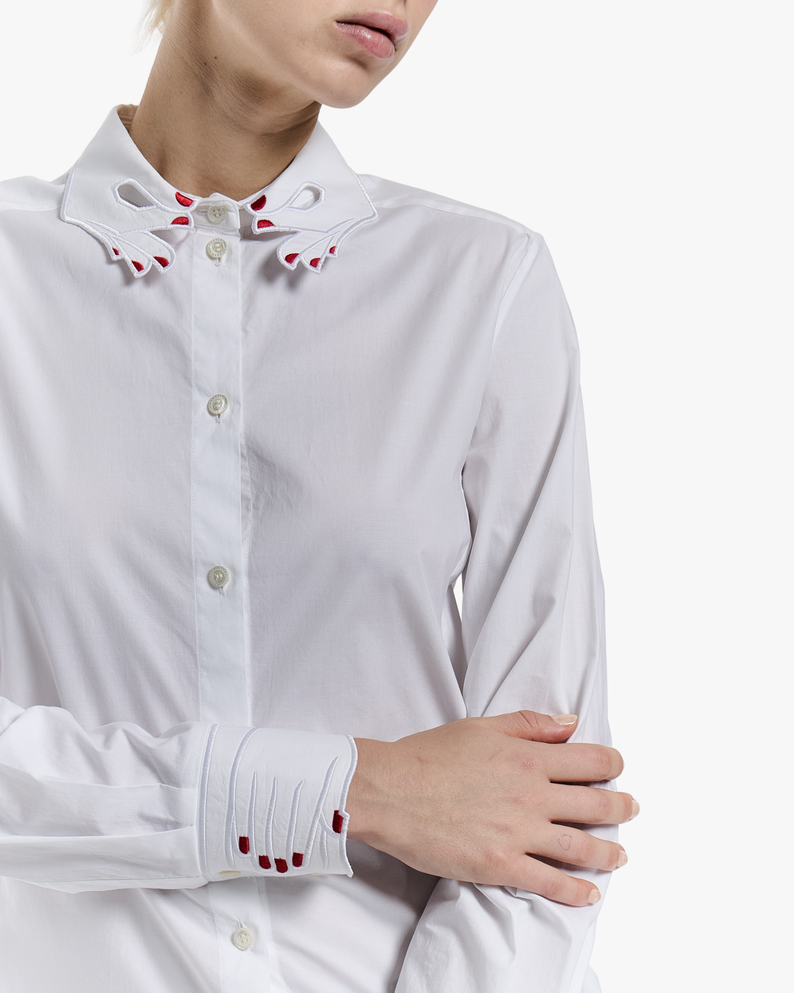 Shirt with Embroidered Collar, Hands and Cuffs