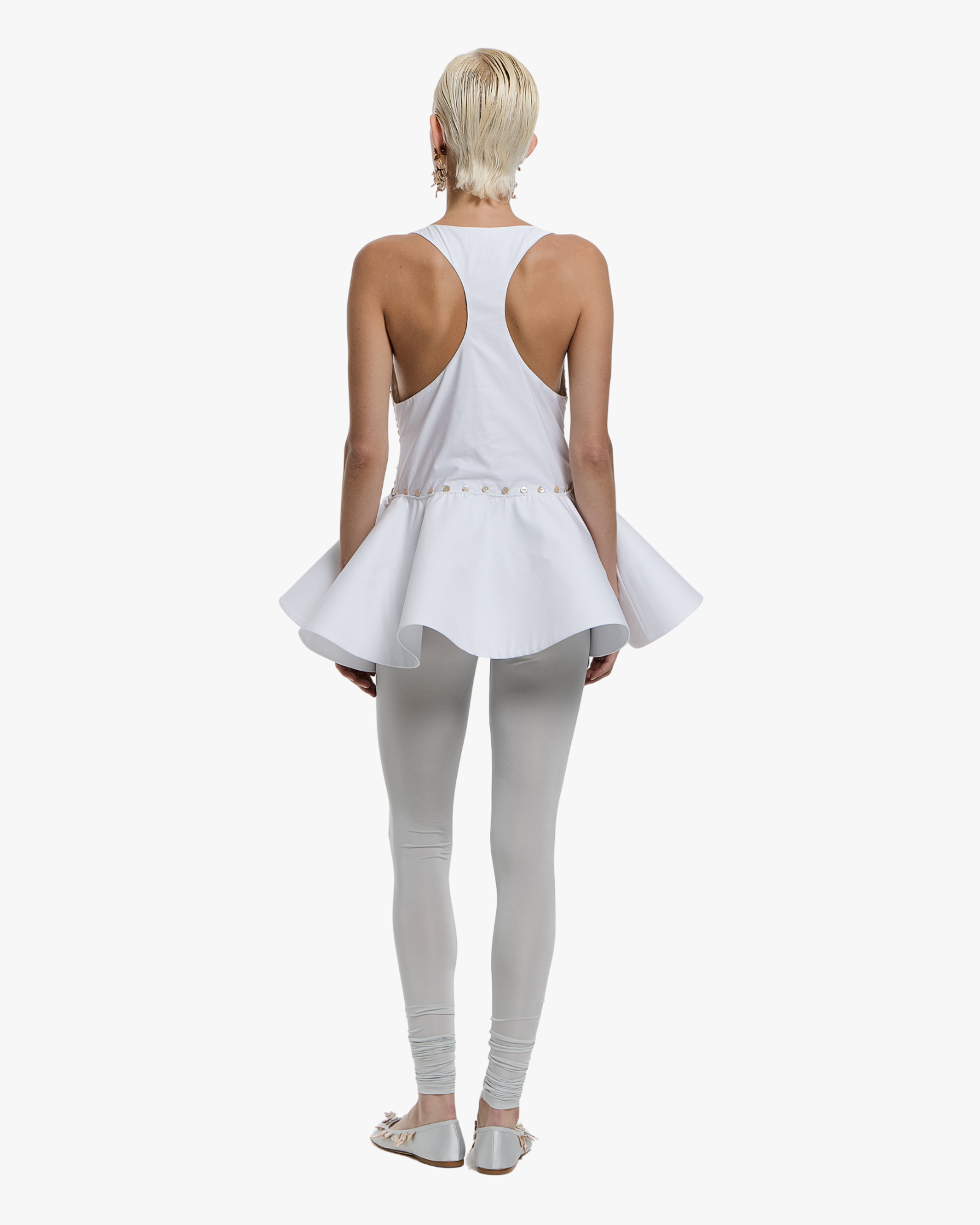 Top With Detachable Embroidered Bottom Flounce Optical White