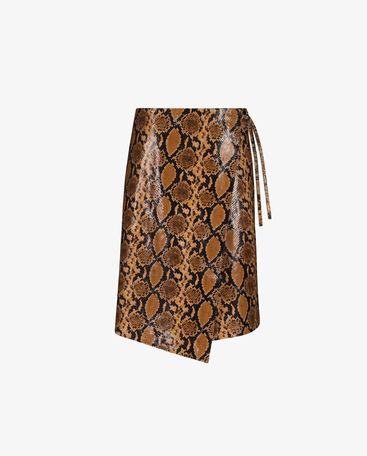 Apron-Style Leather Midi Wrap Skirt