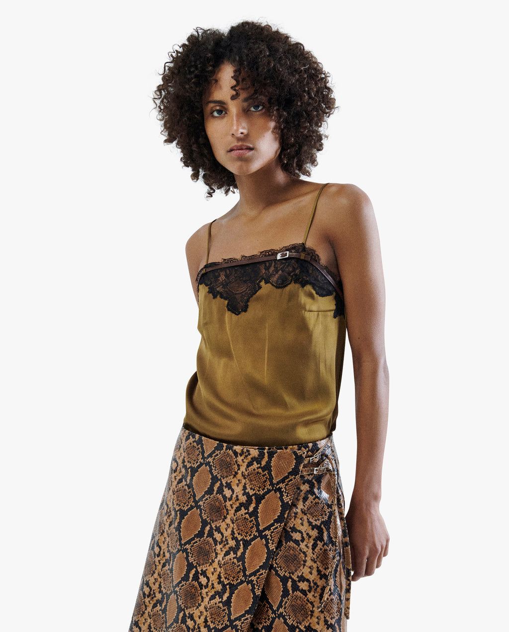 Apron-Style Leather Midi Wrap Skirt