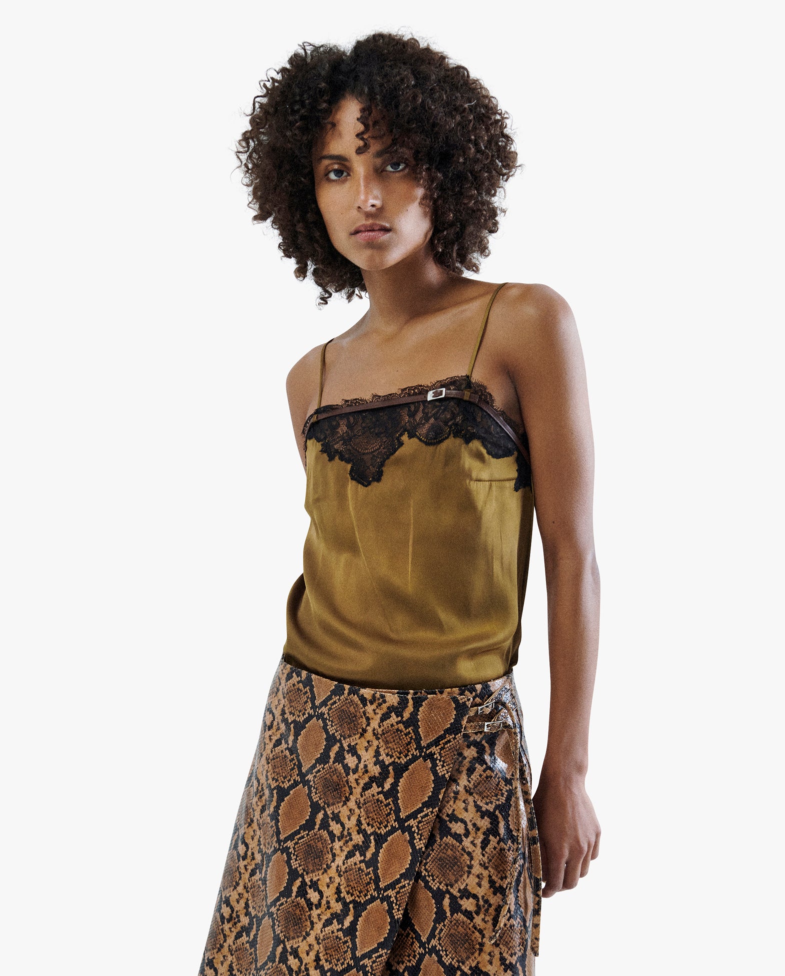 Apron-Style Leather Midi Wrap Skirt