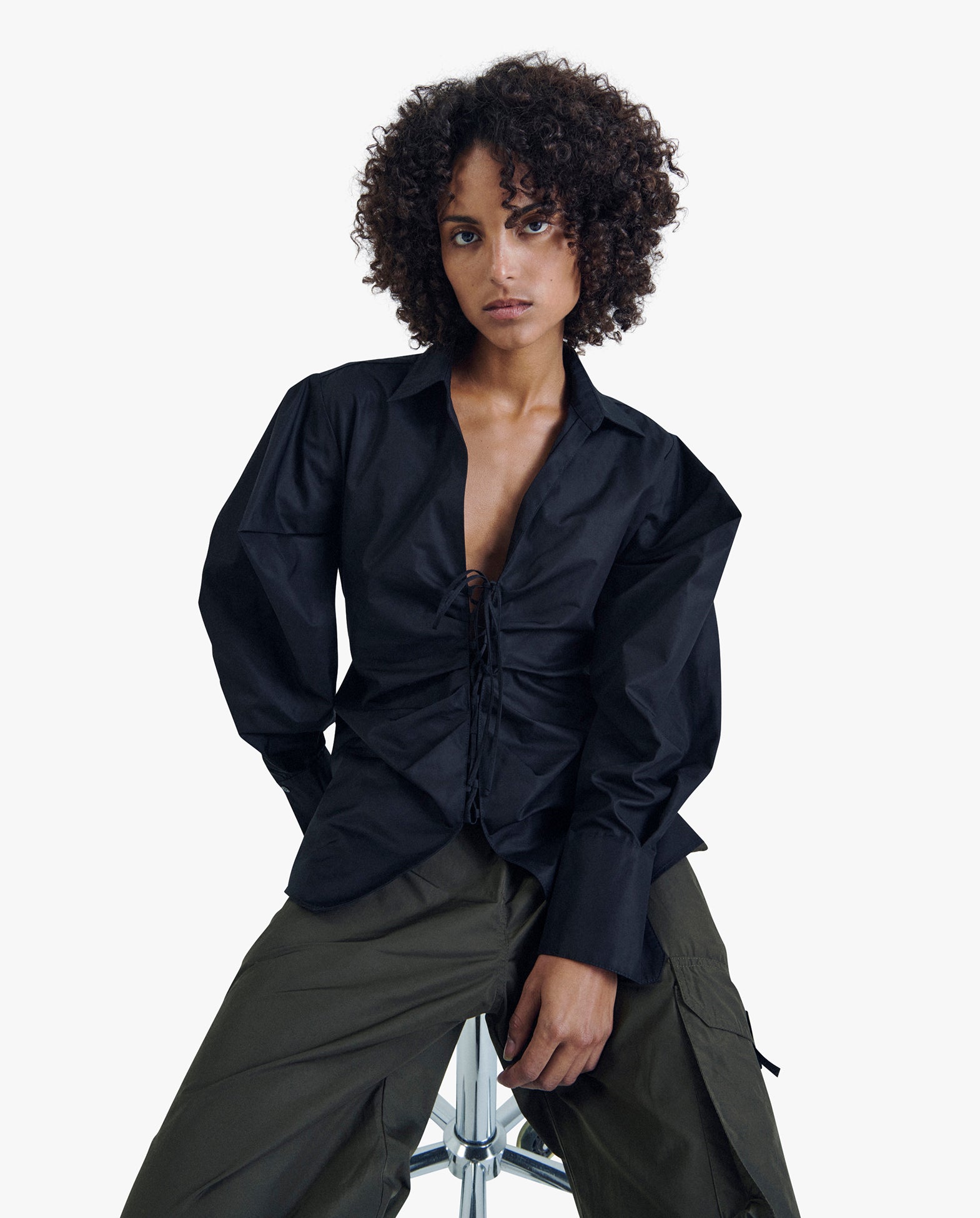 Poplin Shirt with Signature Sleeve And Lacing