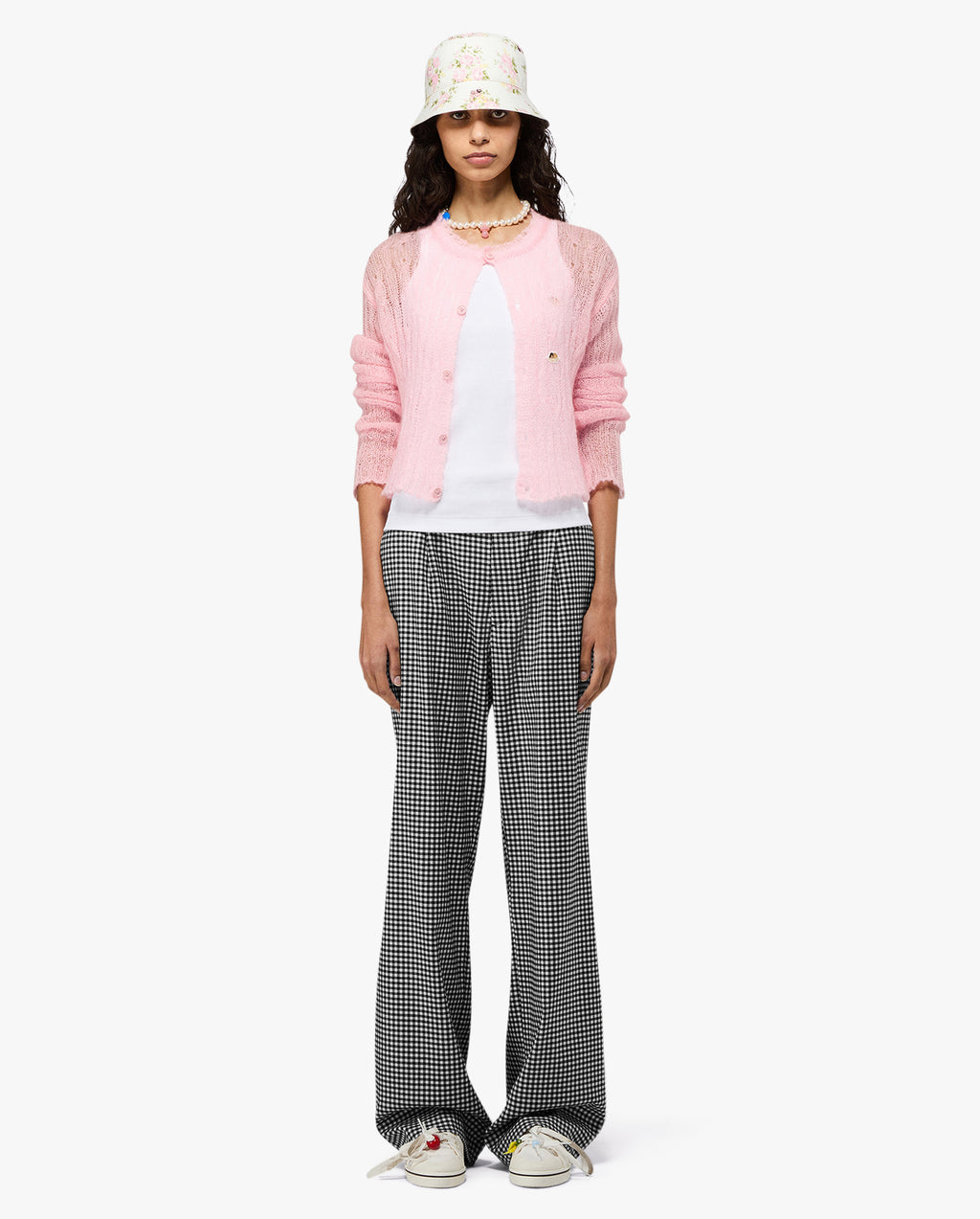 Womens Black and White Gingham Trousers