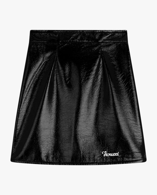 Black Logo Embroidered Vinyl Mini Skirt