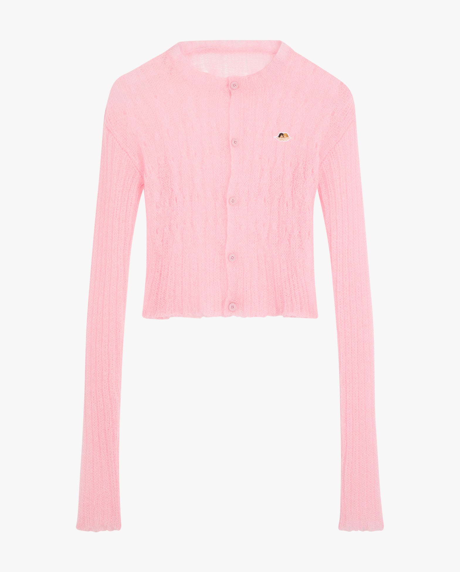Pink Mohair Angel Patch Cropped Cardigan