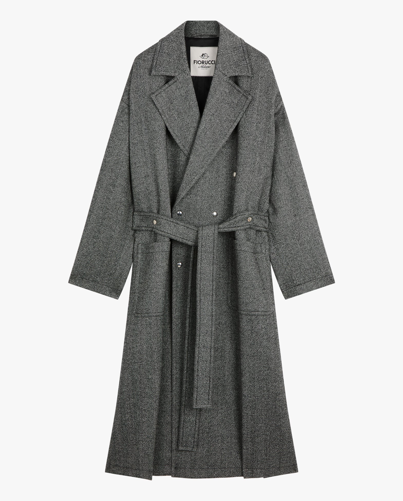 Womens Grey Herringbone Maxi Coat
