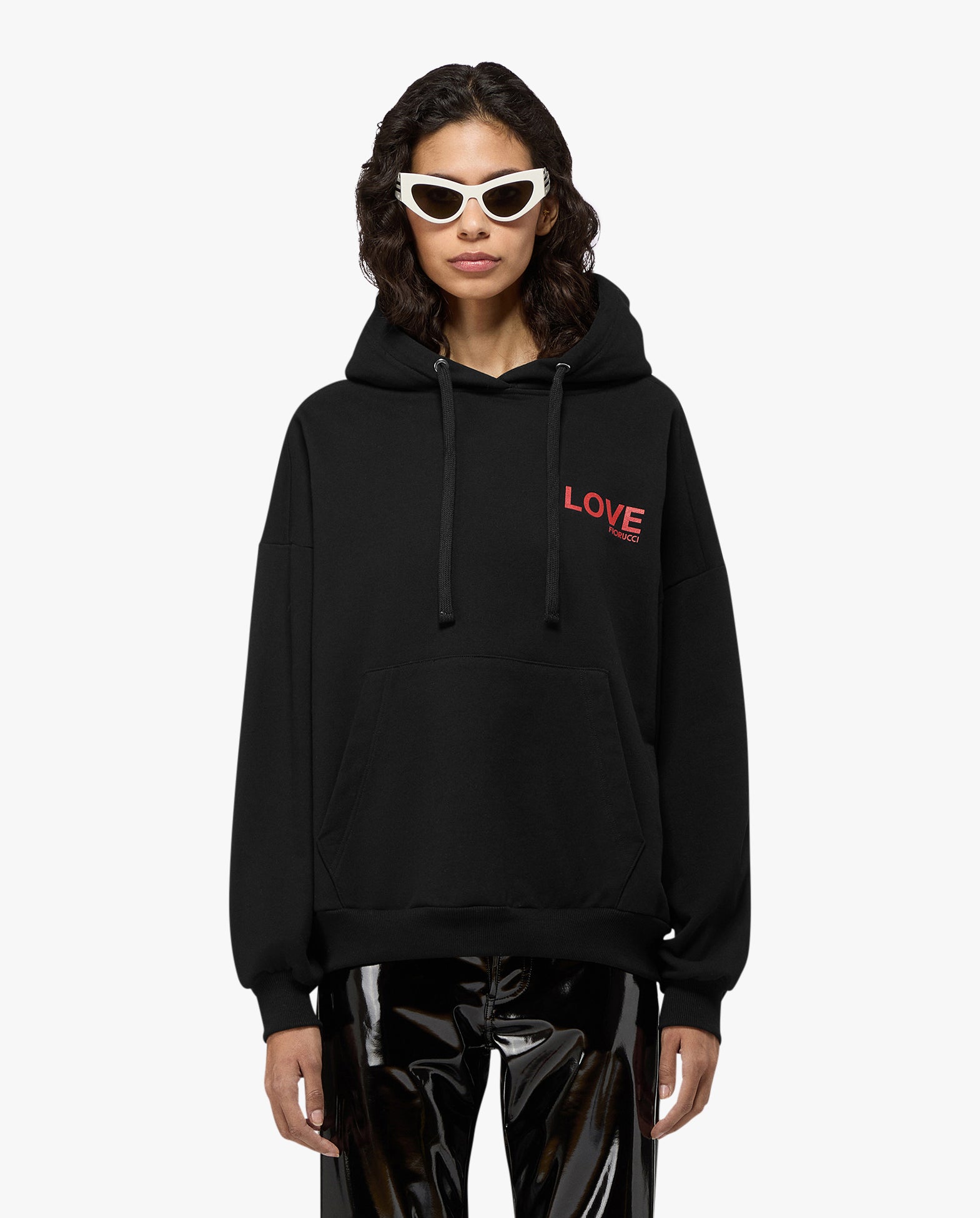 Womens Black Kissing Angels Love Print Relaxed Hoodie
