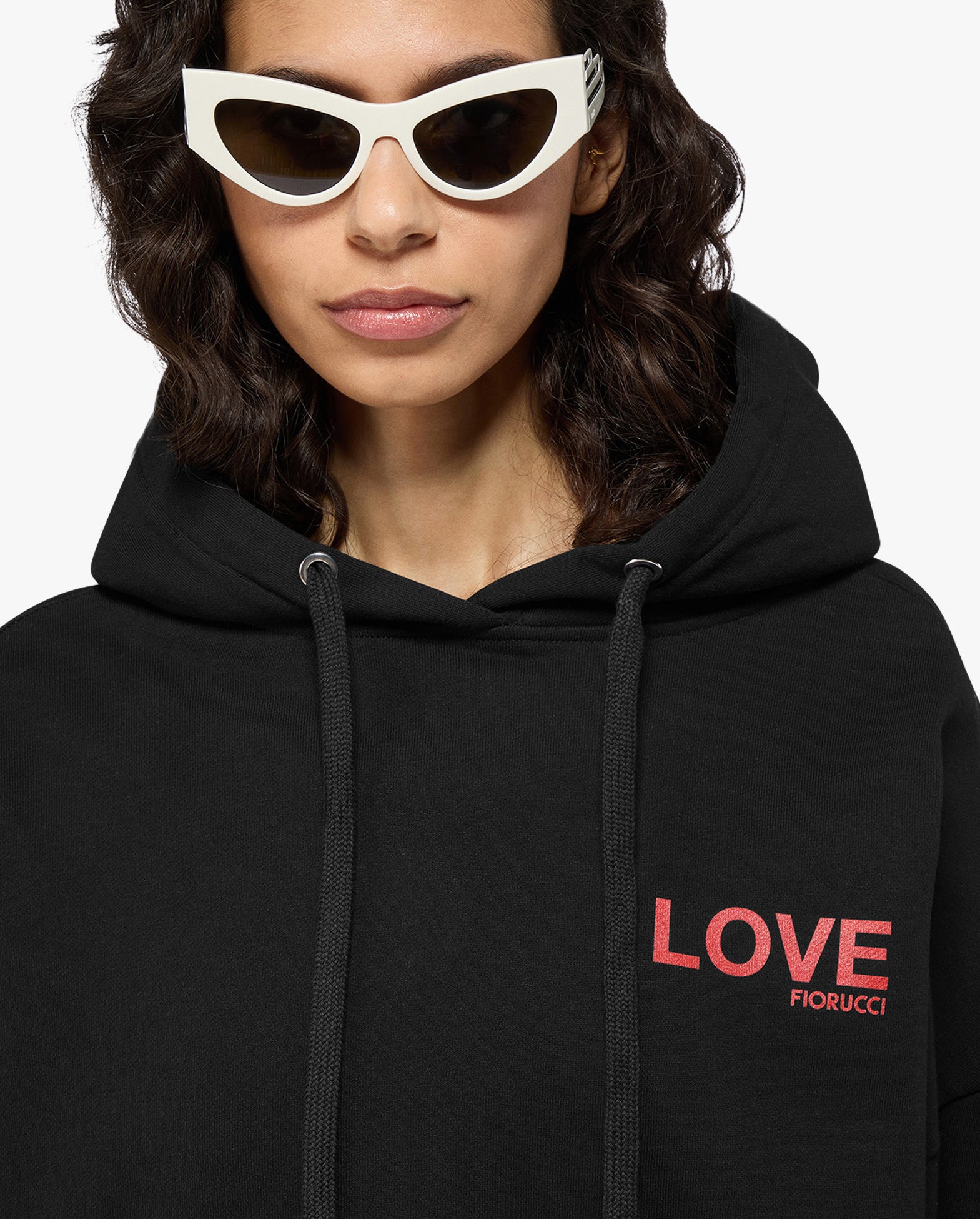 Womens Black Kissing Angels Love Print Relaxed Hoodie