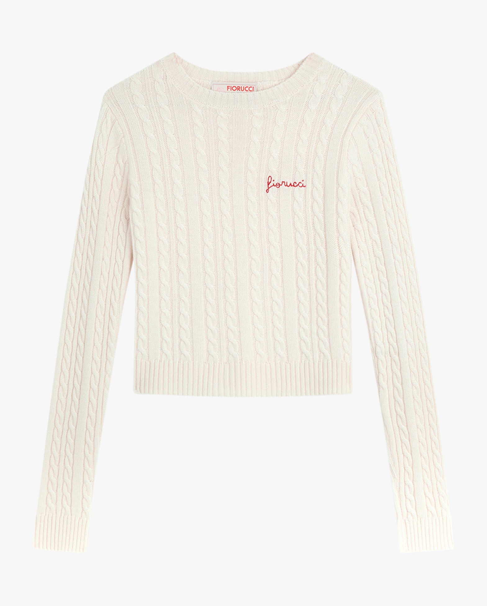 Cream Merino Cableknit Red Logo Cropped Sweater