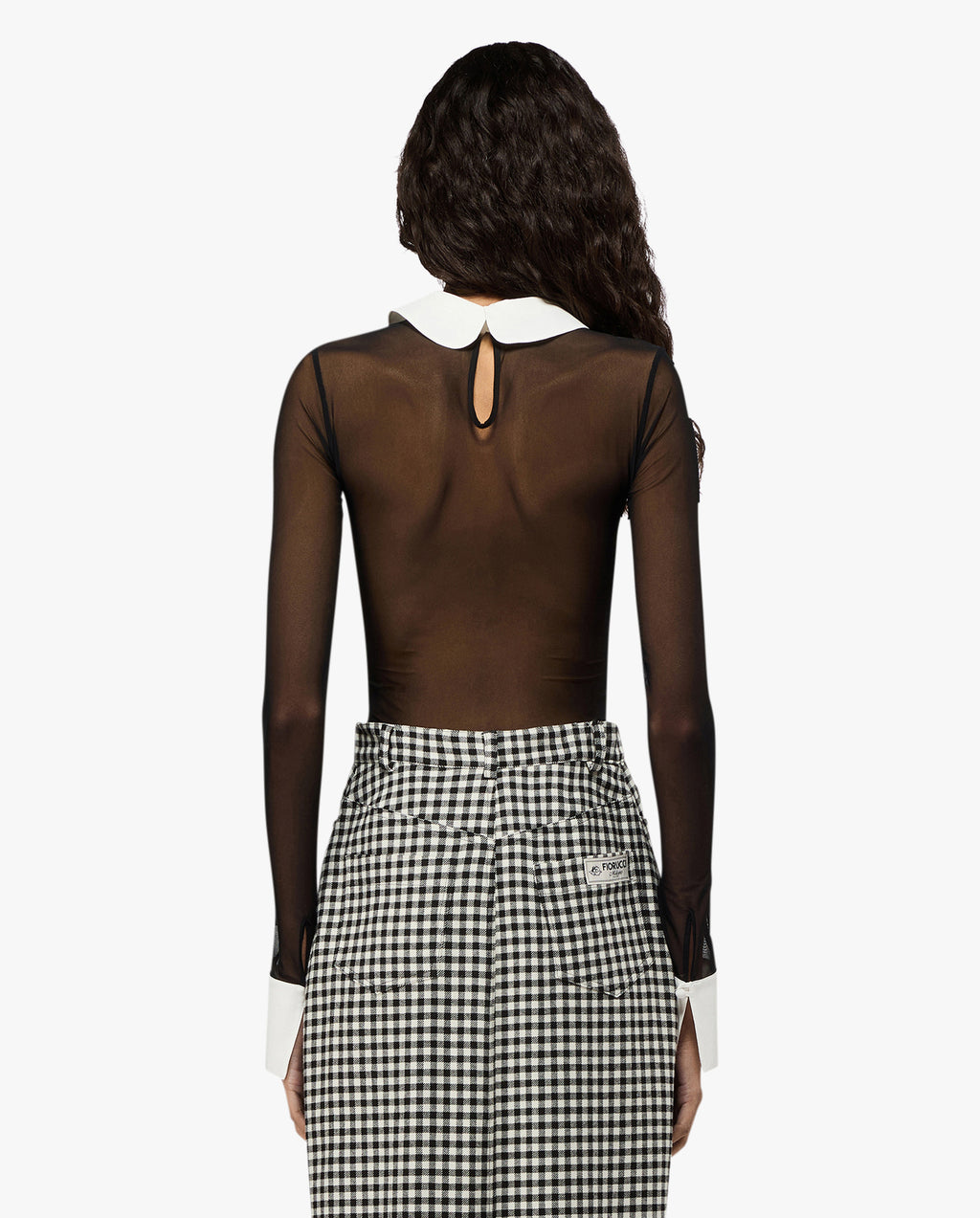 Black Tulle Collared Bodysuit