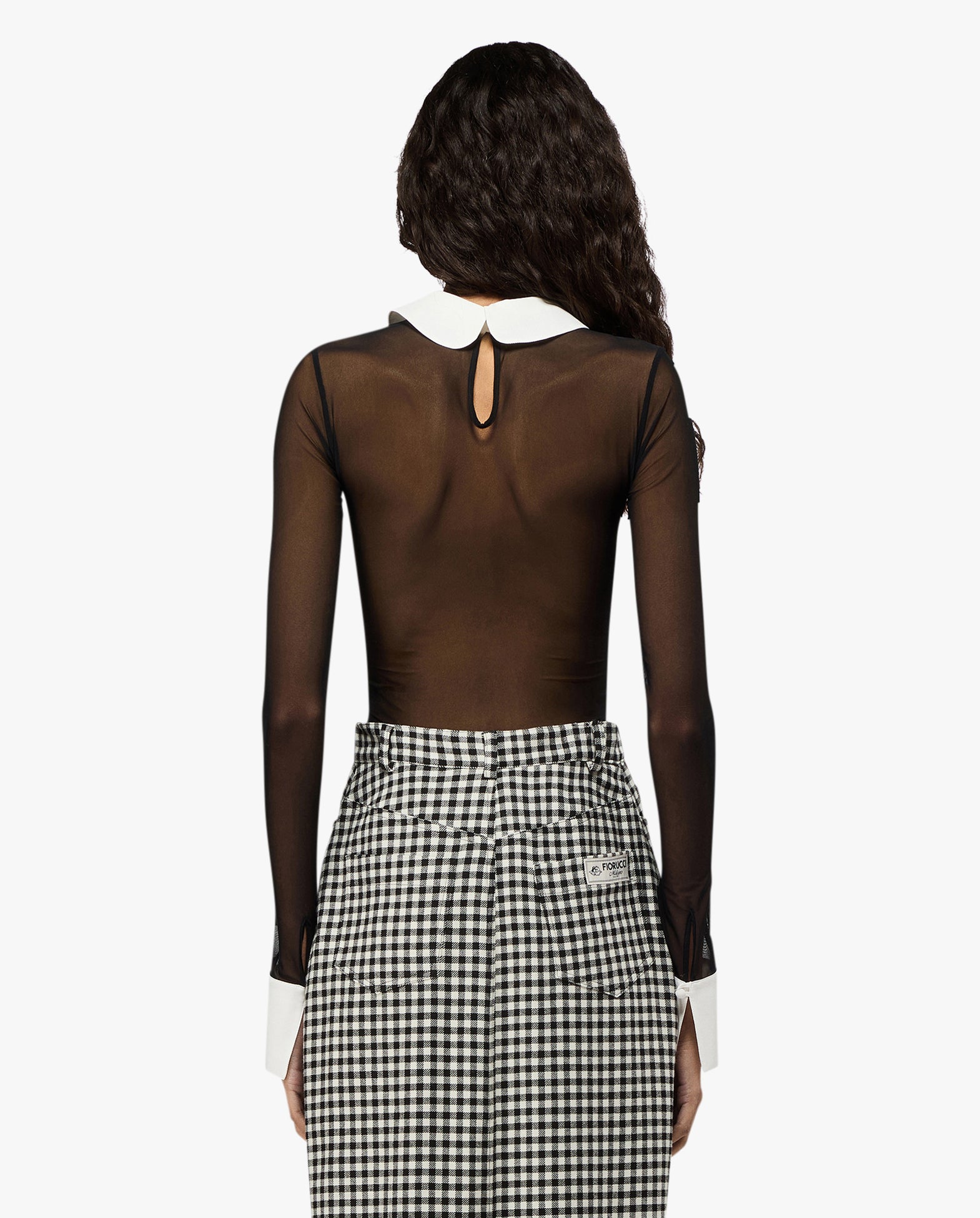 Black Tulle Collared Bodysuit