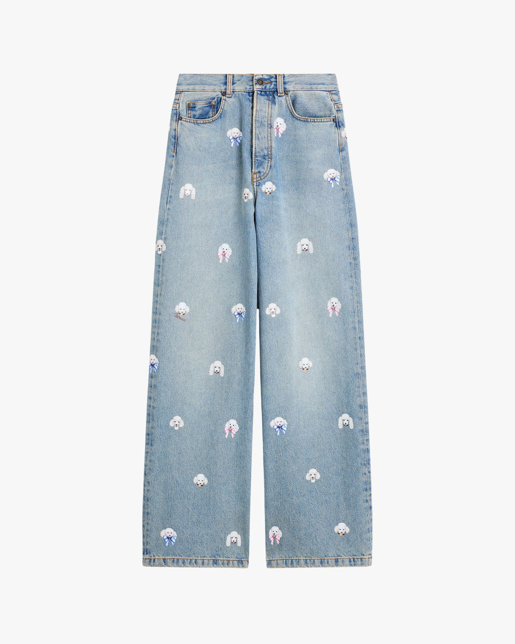 Womens Light Blue Poodle Print Baggy Jeans Blue