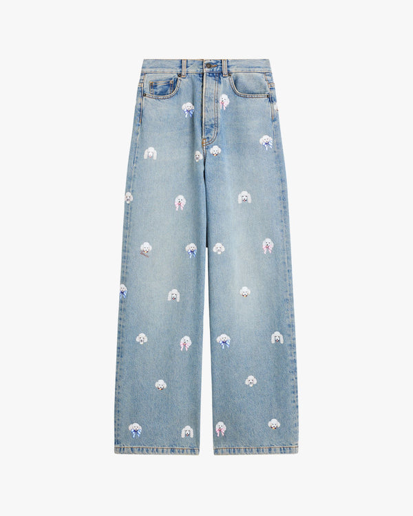 Womens Light Blue Poodle Print Baggy Jeans Blue
