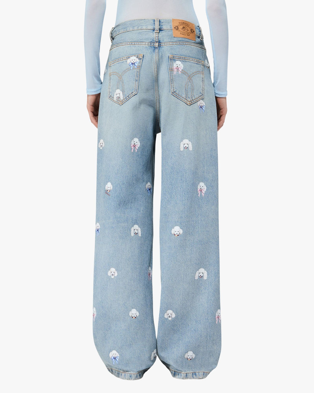 Womens Light Blue Poodle Print Baggy Jeans Blue