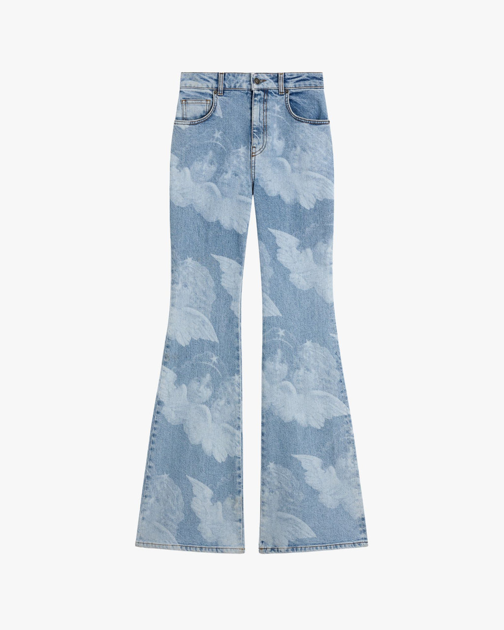 Mid Blue Angel Print Skinny Flared Jeans Blue
