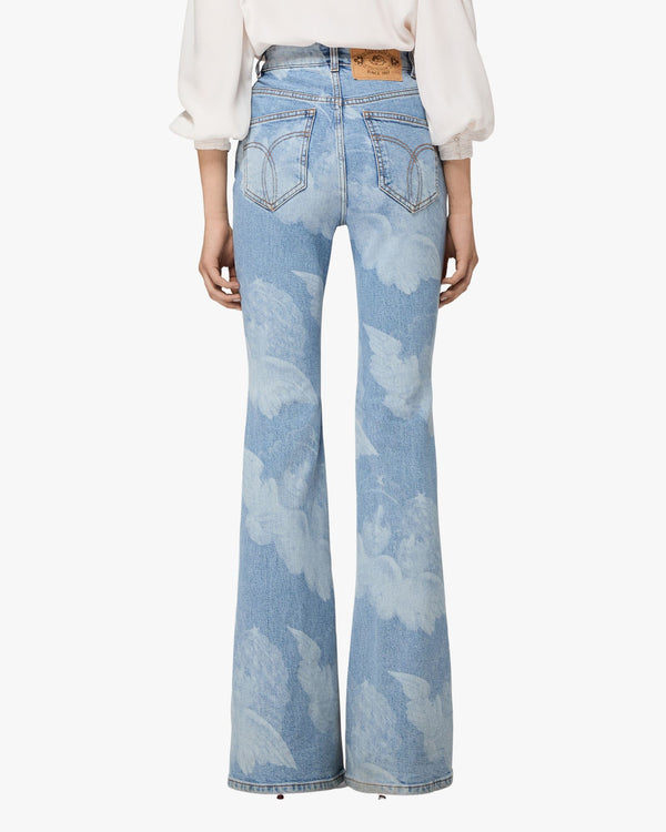 Mid Blue Angel Print Skinny Flared Jeans Blue