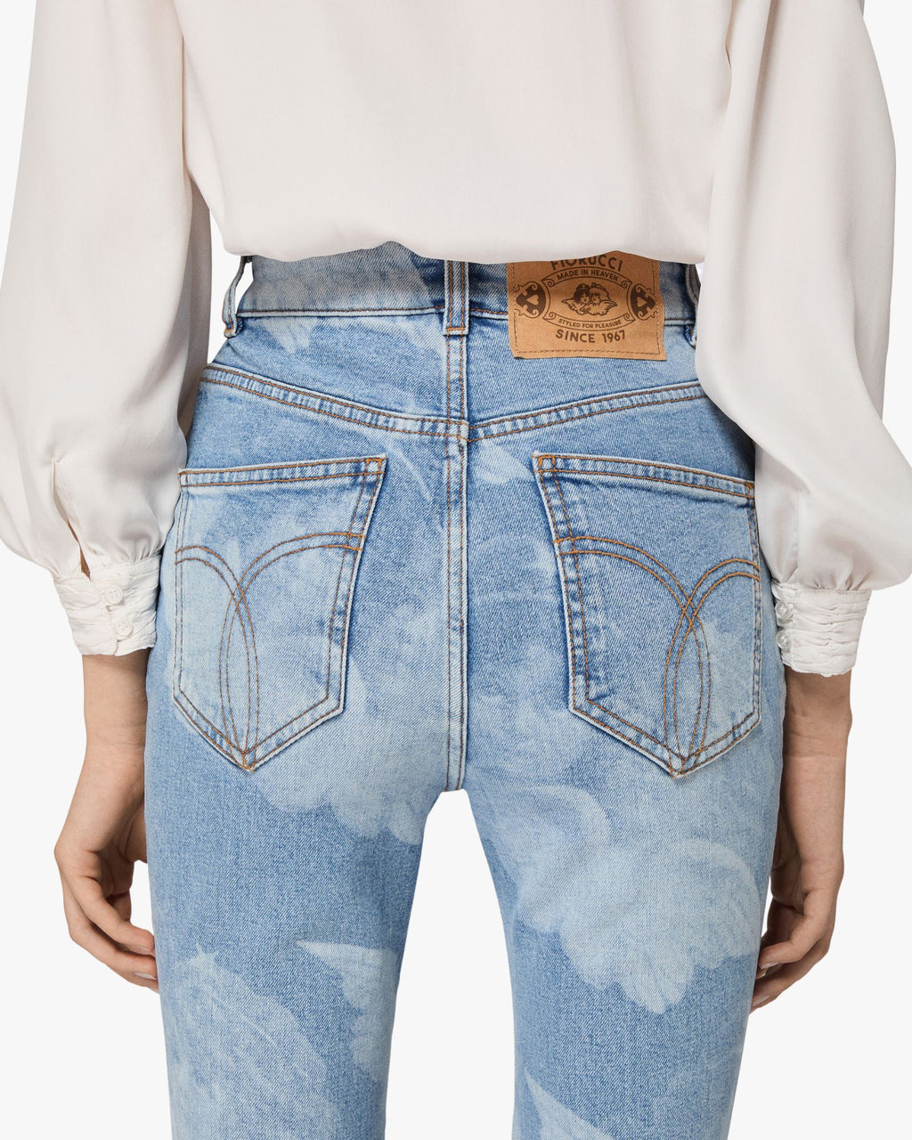 Mid Blue Angel Print Skinny Flared Jeans Blue