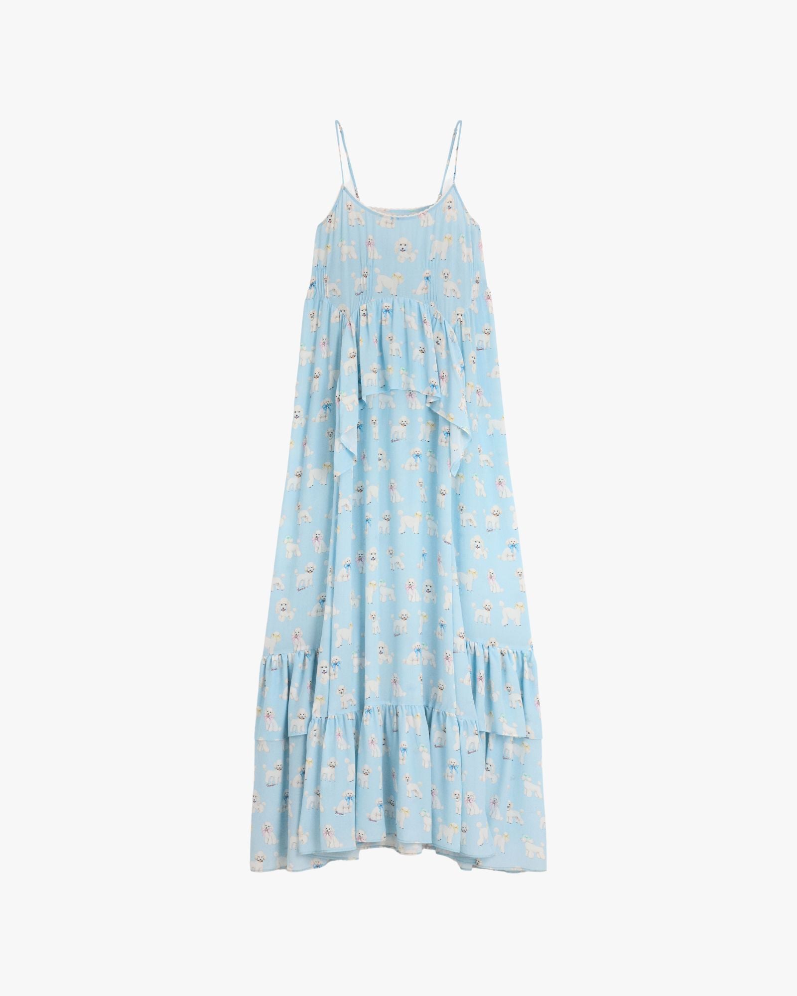 Light Blue Poodle Print Ruffled Maxi Dress Blue