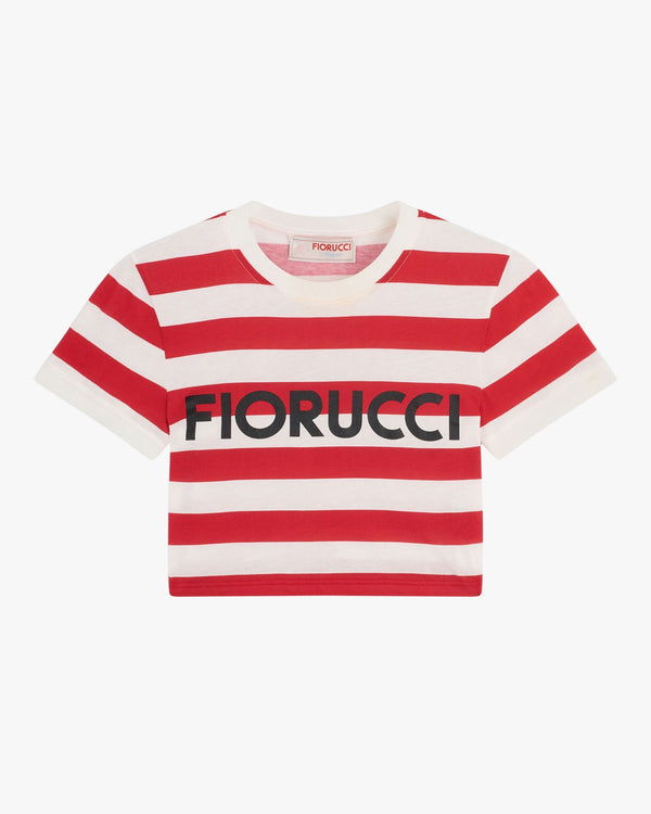 Striped Logo Cropped Baby T-Shirt Red