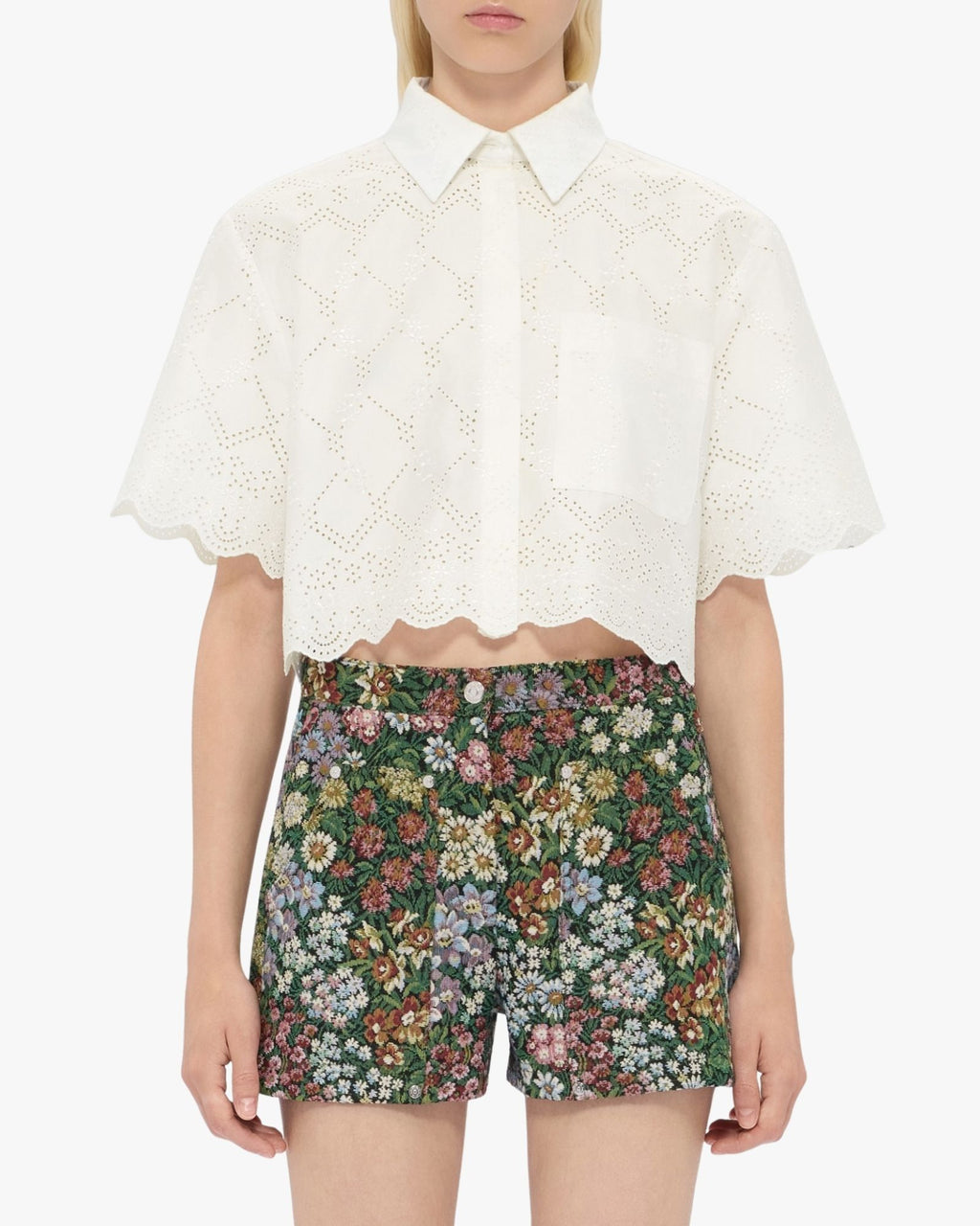 Camicia MSGM Off White con ricamo Sangallo