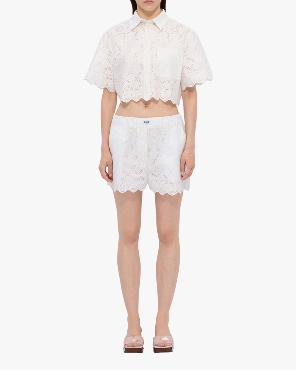 MSGM Off White Short With Sangallo Embroidery