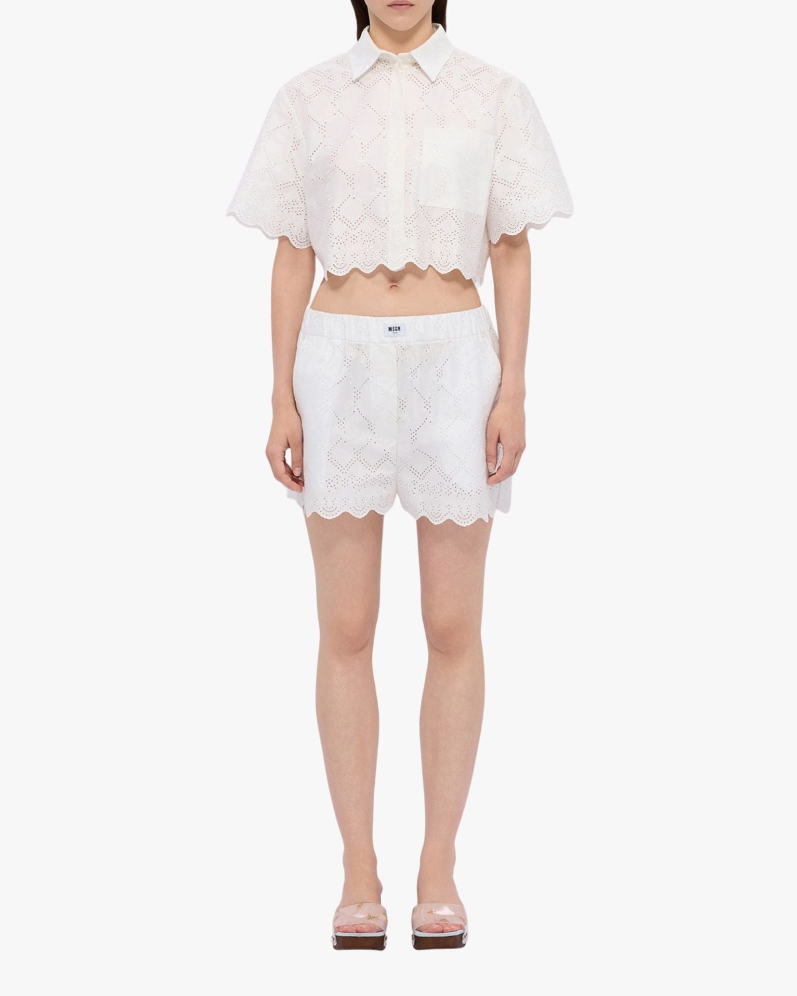 MSGM Off White Short With Sangallo Embroidery