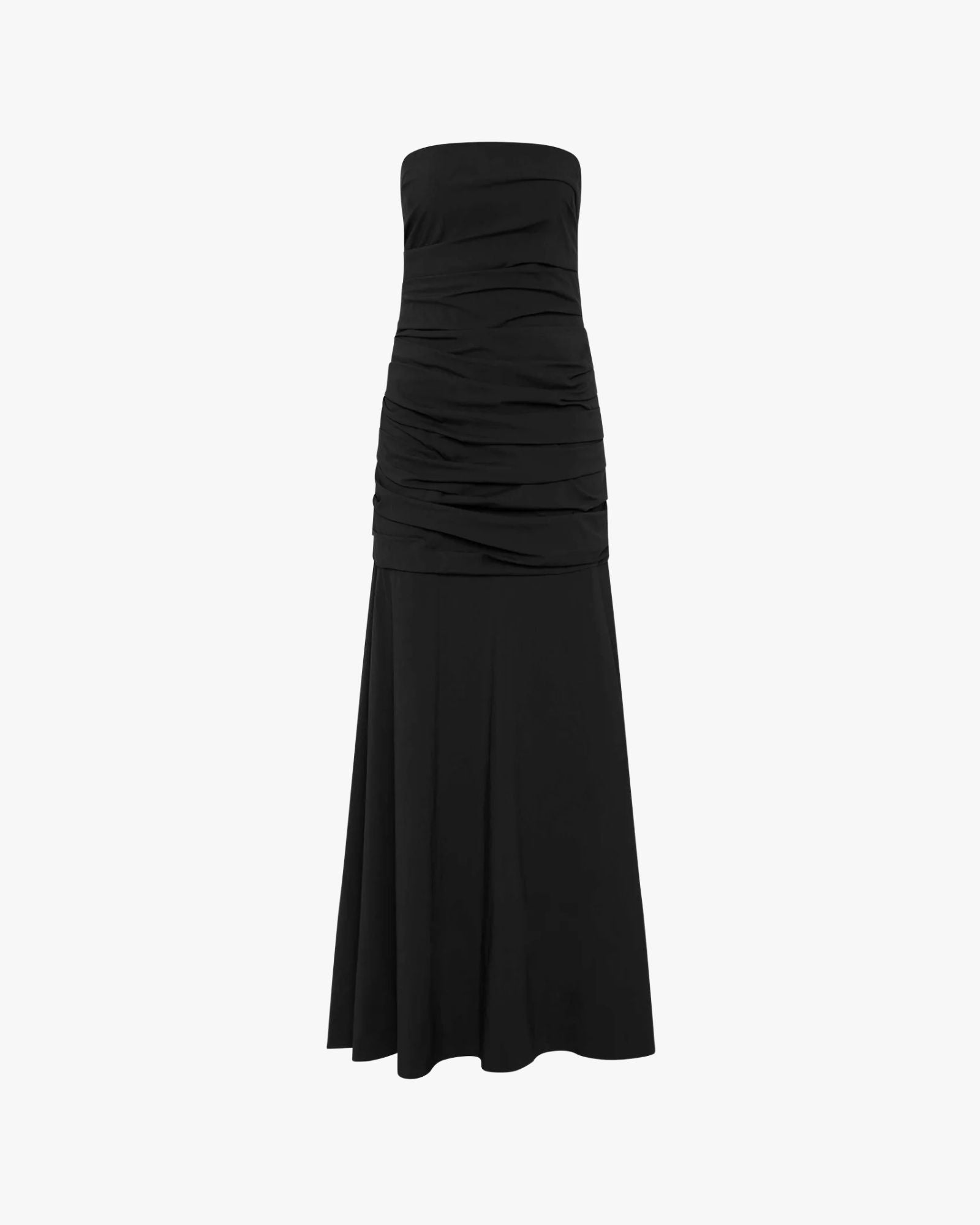 Gathered Strapless Longline Dress Black