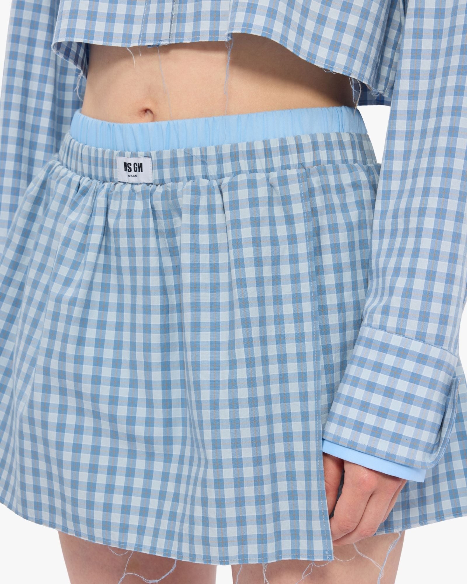 MSGM Micro-Check Light Blue Shorts