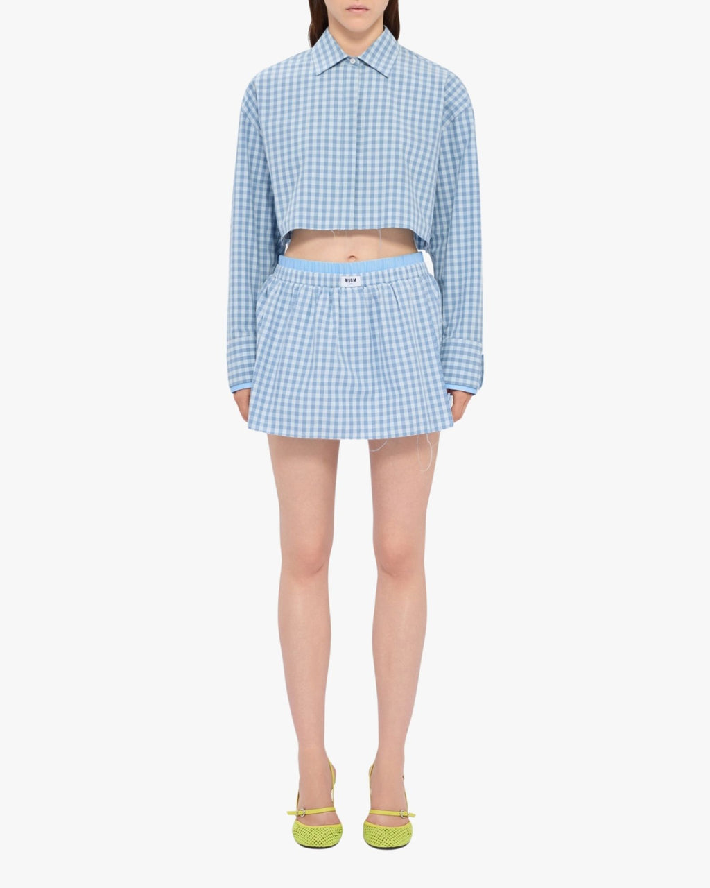 MSGM Micro-Check Light Blue Shorts