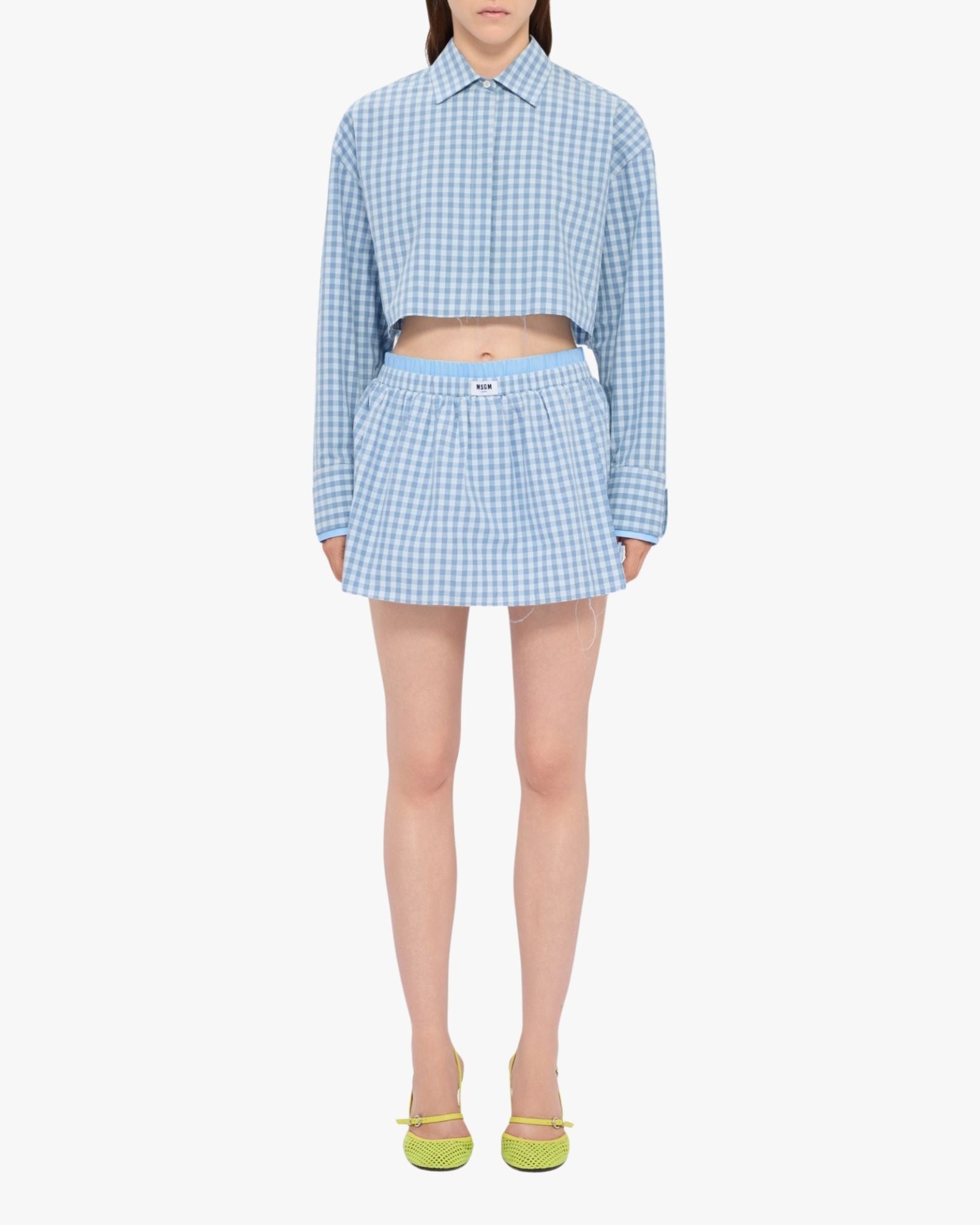 MSGM Micro-Check Light Blue Shorts