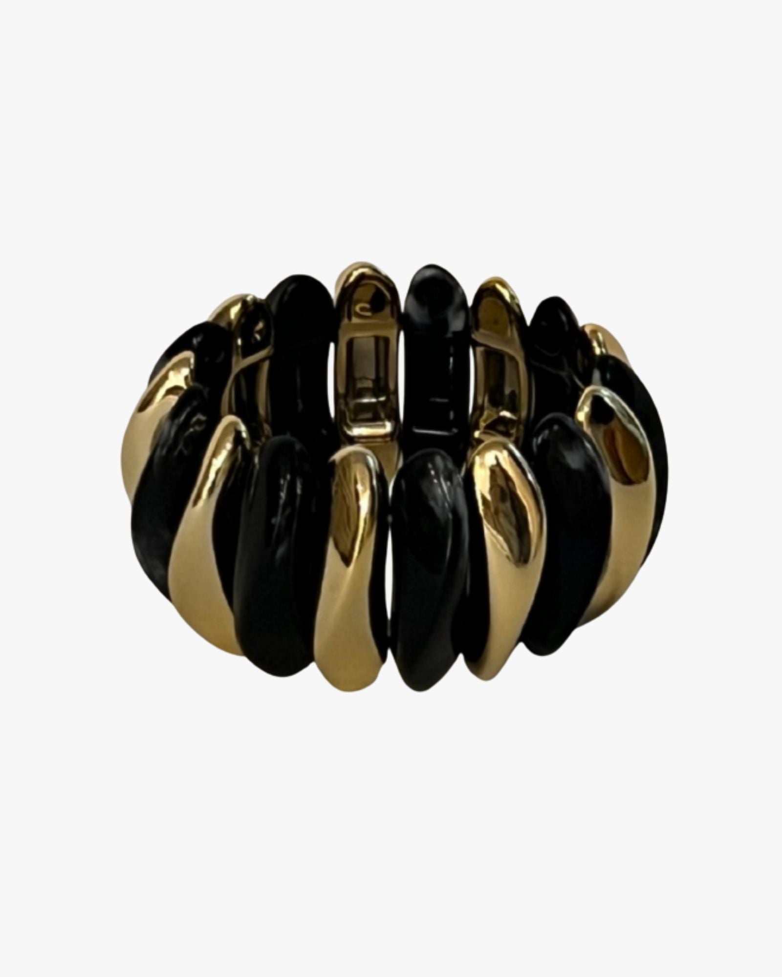 Elastic Bangles Set Black, Ivory, Gold
