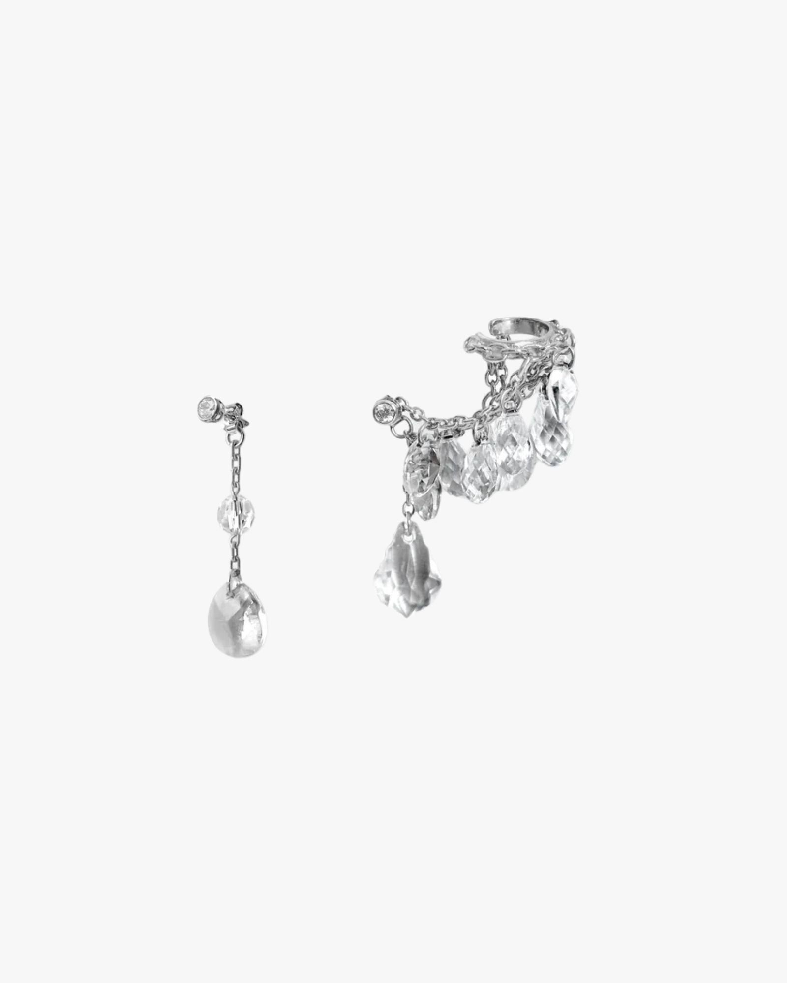 Asymmetrical Crystal Earrings Silver -Stunn